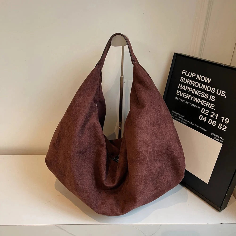 SEAME - Odette - Suede Hobo Handbag with Zipper & Large Capacity for Work and Travel Coffee